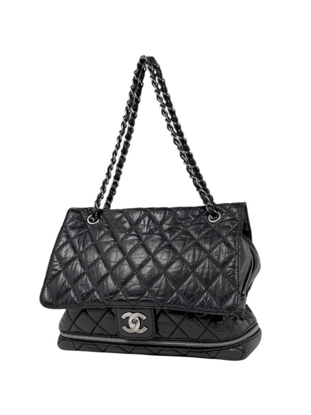 Chanel CC Logo Chain Shoulder Bag Leather Black
